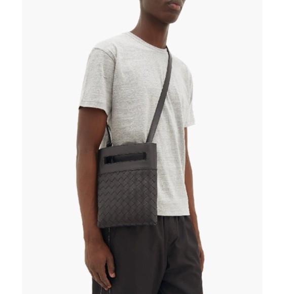 New Bottega Veneta Woven Leather Crossbody Bag - grey